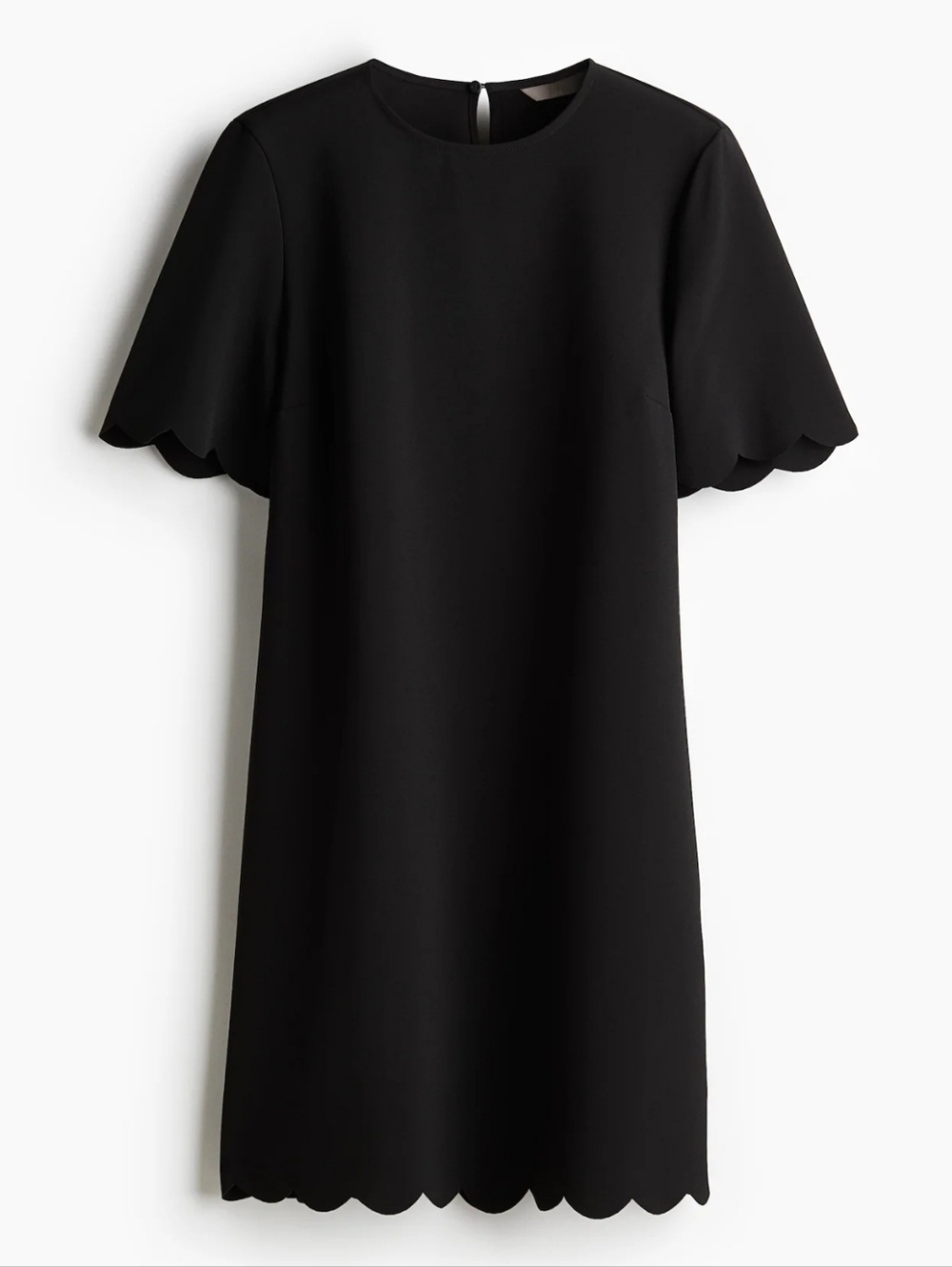 Black Scallop Edge Short Sleeve Dress